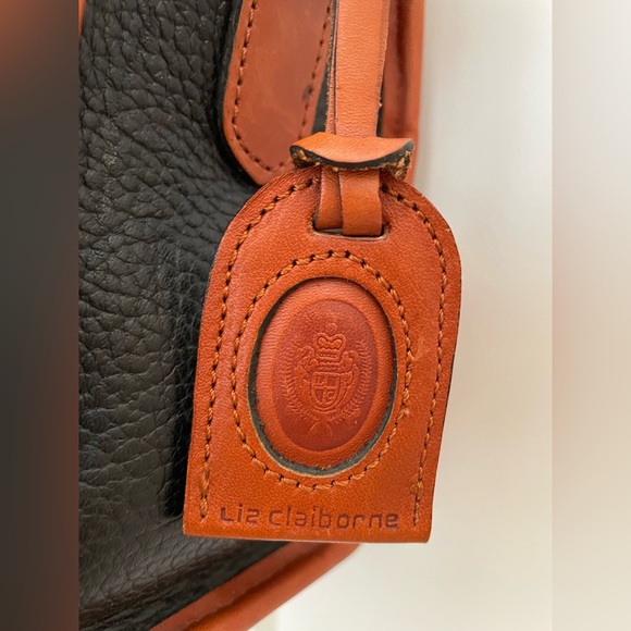 Vintage Leather Liz Claiborne Doctor handbag Purse Pebbled Black Brown trim bag - Picture 2 of 11